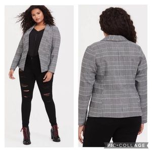 Torrid Black White Glen Plaid Houndstooth Cutaway Stretch Open Blazer 1 1X